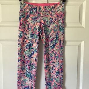 Lilly Pulitzer Luxletic Weekender UPF 50 Crop Leggings Blue Green Pink Turquoise